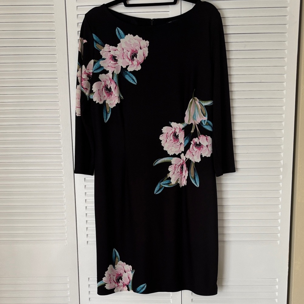 INC International Concepts Black Dress with Pink Floral Design